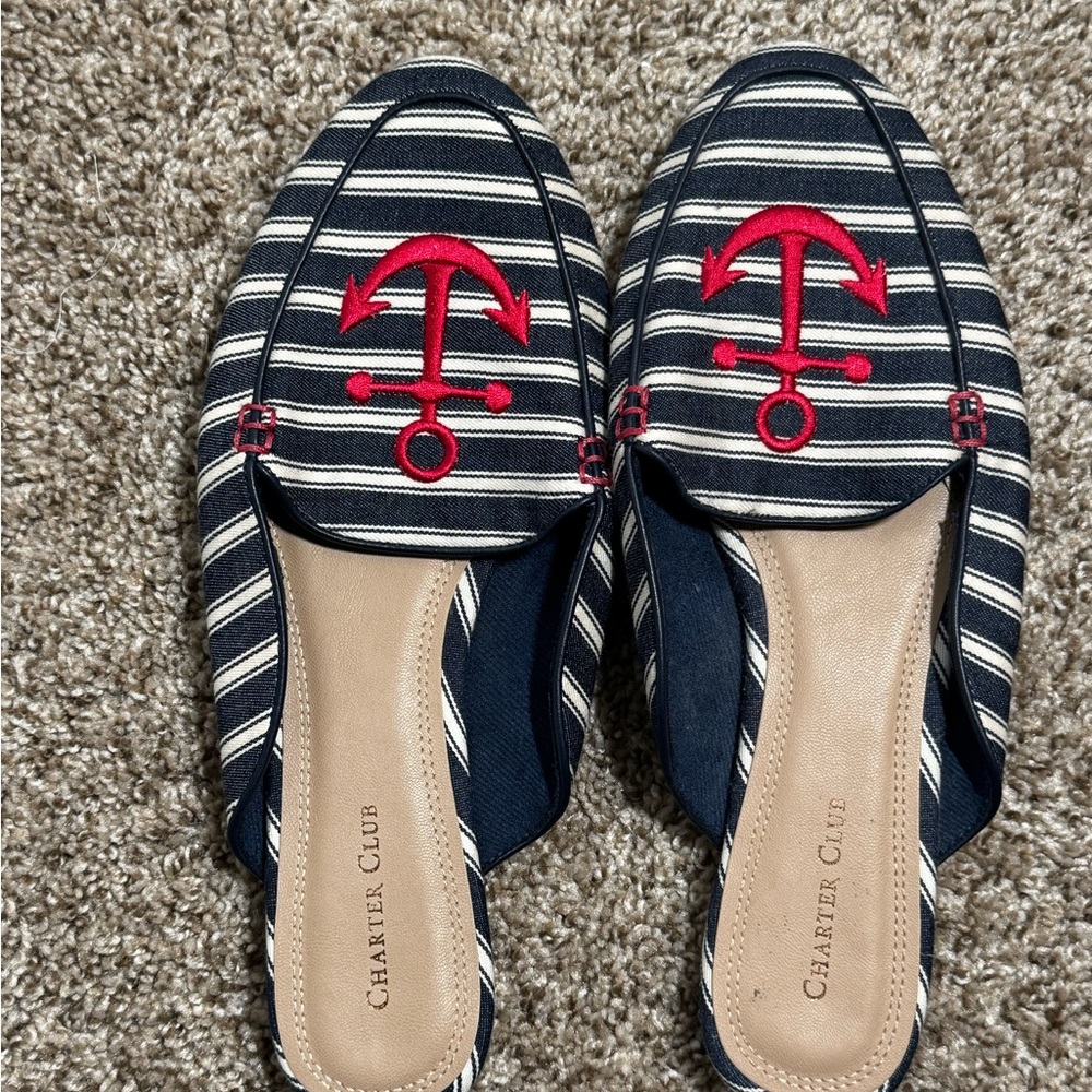 Charter Club Women's Striped Loafers with Red Anchor
